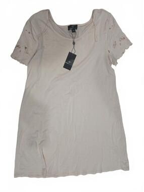 Ronni Nicole Light Pink Short Sleeve Top with Embroidered Sleeves, Size Large
